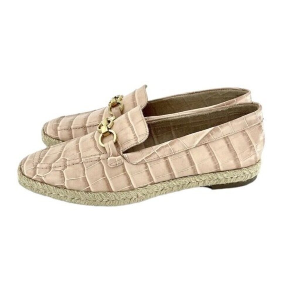 Schutz Loafers Patty Crocodile Embossed Pink Leather Flats SZ 7.5 New